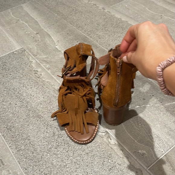 Jeffrey Campbell brown suede fringe midi heel sandal - Picture 2 of 6